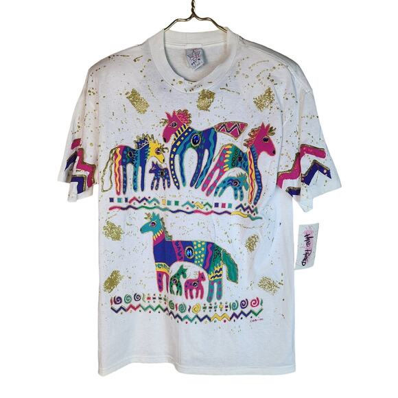 K.W.B.L. Los Angeles Vintage Hand Painted Western Horses Neon Top NWT 90's 1990 - Picture 1 of 12